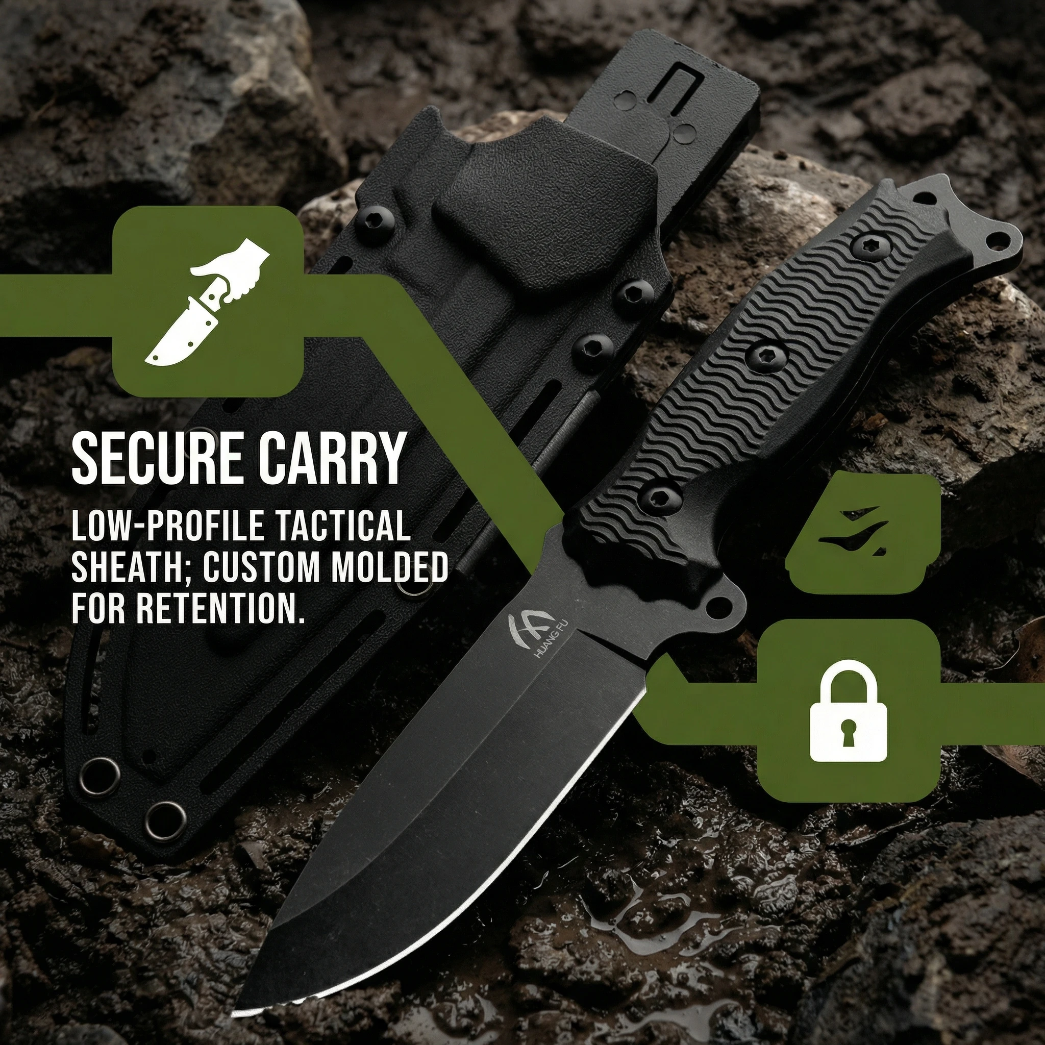Cuchillo táctico de hoja fija con mango G10 y funda para camping - imagen 5