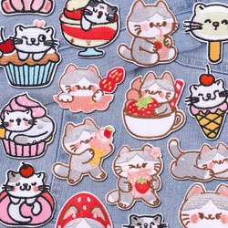 Parche termoadhesivo bordado gato y pastel fresa – para planchar