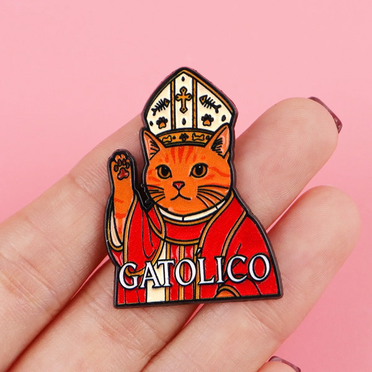 Pin esmaltado de gato naranja para solapa y bolsos, metal - imagen 4