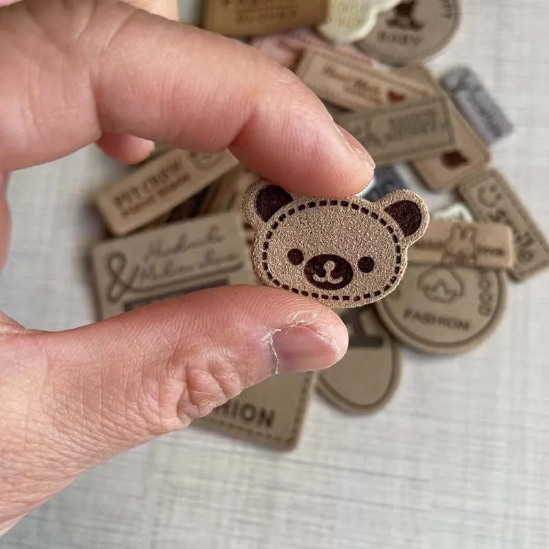 Etiquetas de cuero infantiles oso y conejo para coser parches - imagen 3