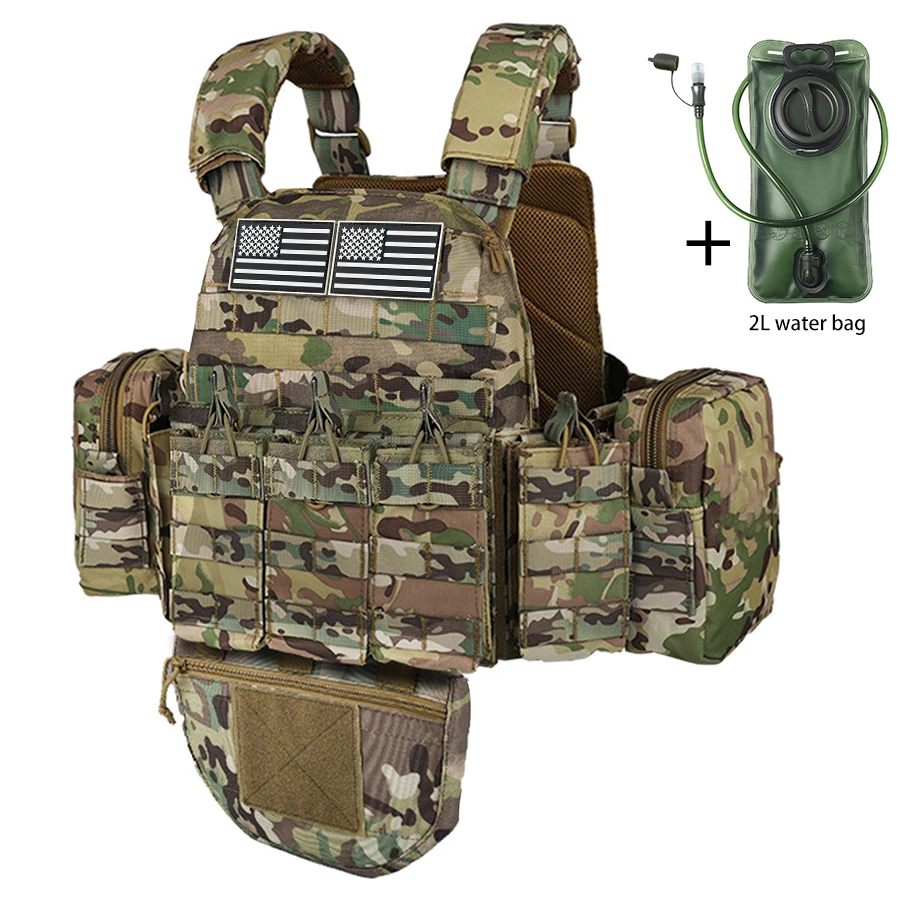 Chaleco táctico ajustable con bolsa de hidratación y bolsillos