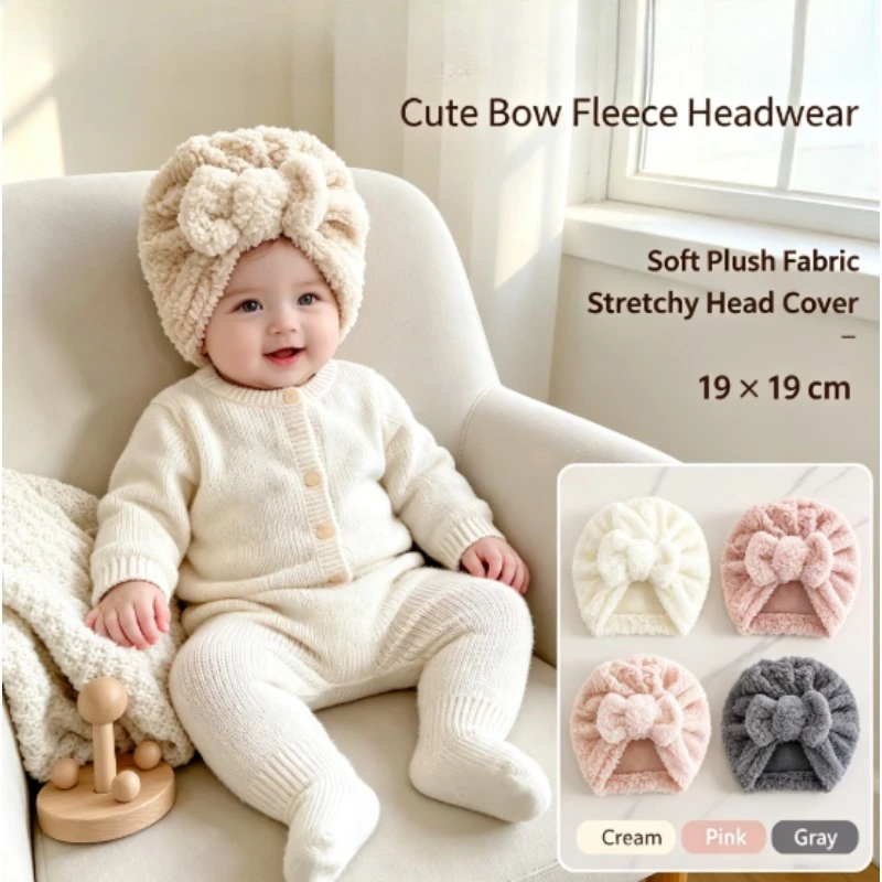 Gorro turbante bebé de invierno con lazo y forro de felpa - imagen 3
