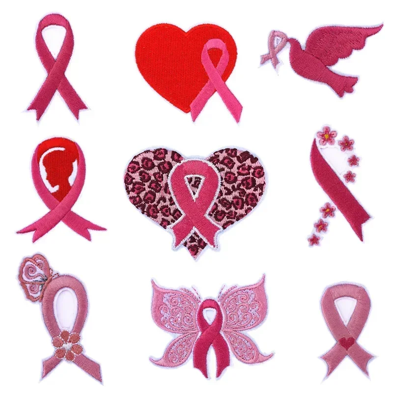 Parche bordado de cinta rosa logotipo apoyo cáncer de mama - imagen 4