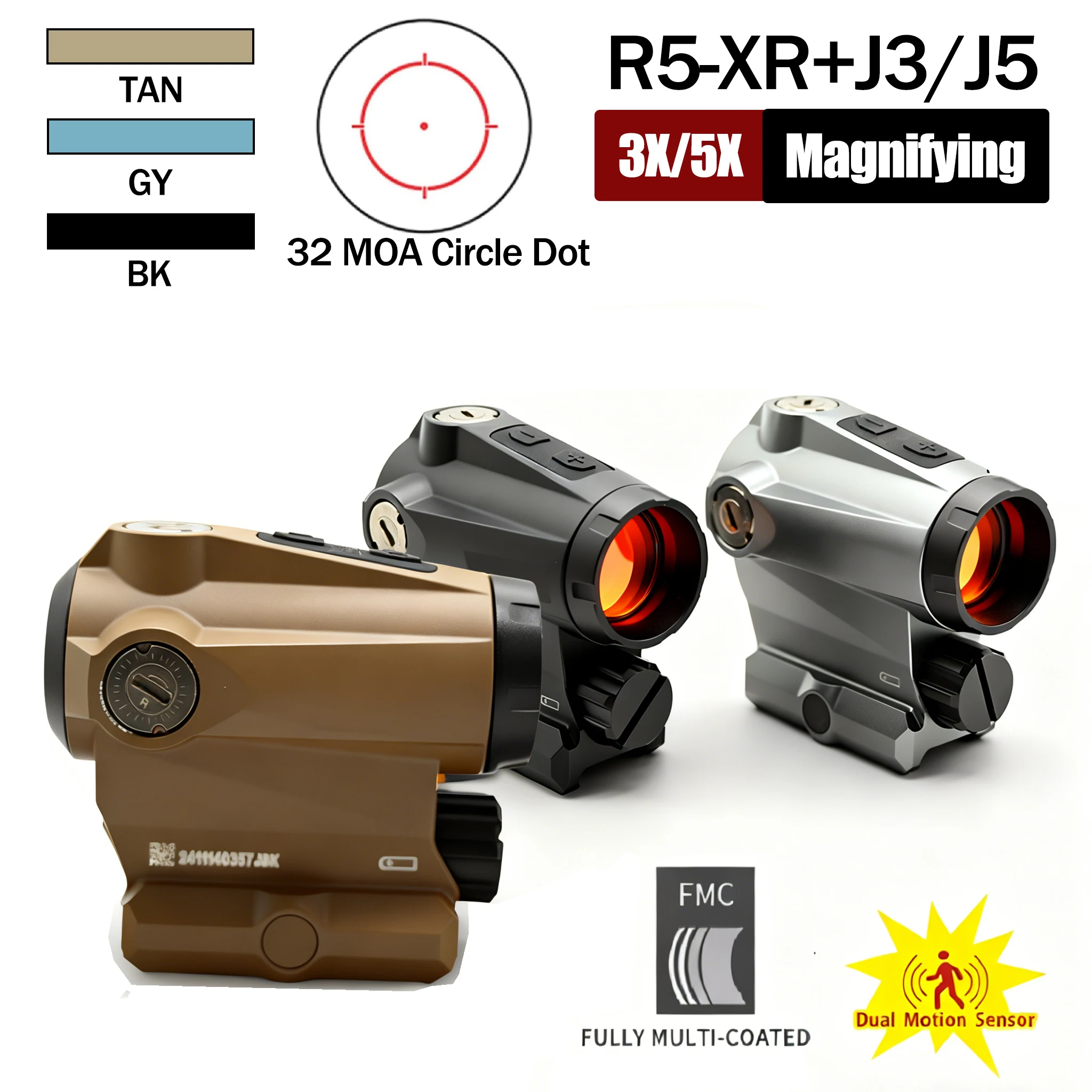 J3&J5 Mira holográfica táctica rojo R5-XR con lupa