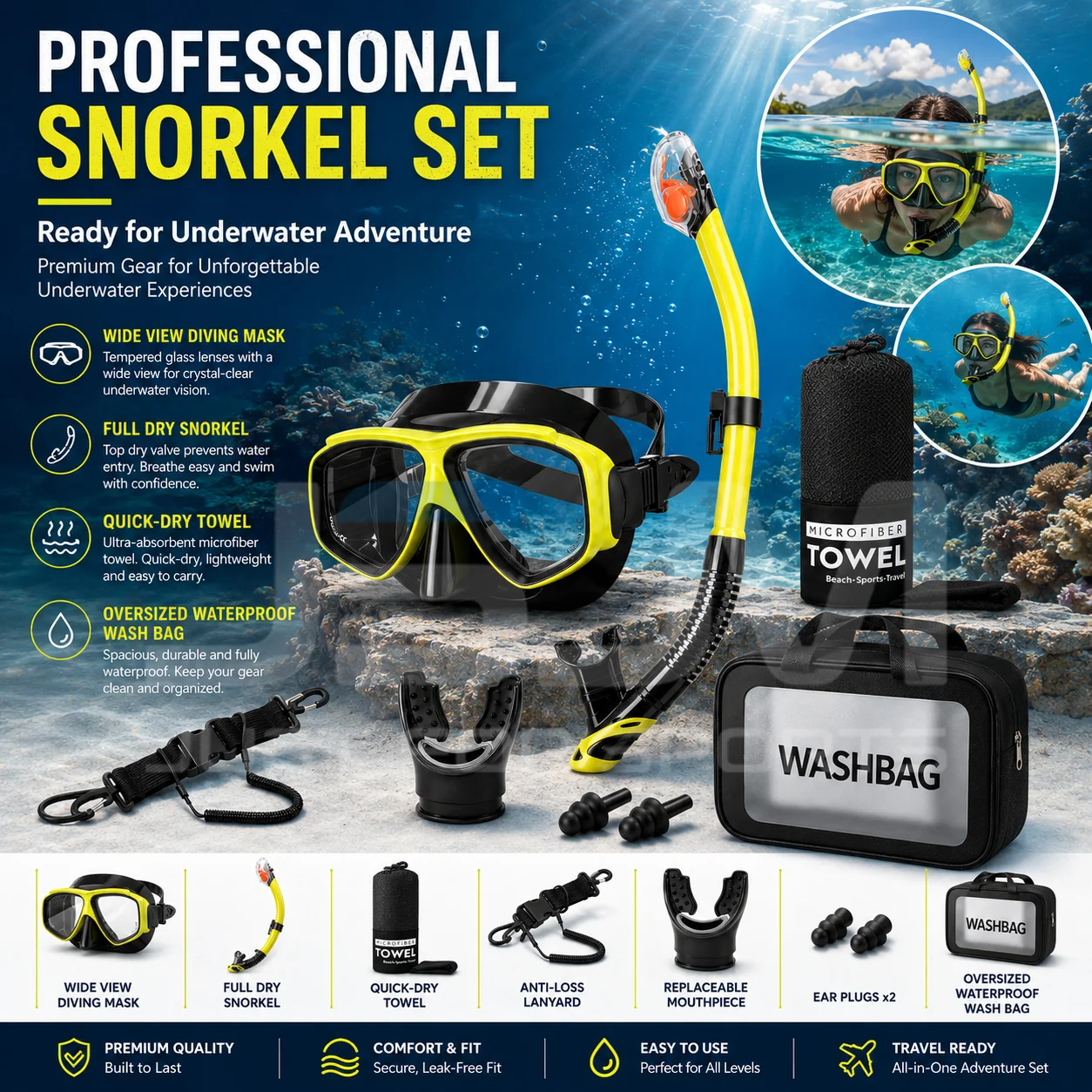 Equipo de snorkel seco para adultos con máscara y bolsa impermeable - imagen 3