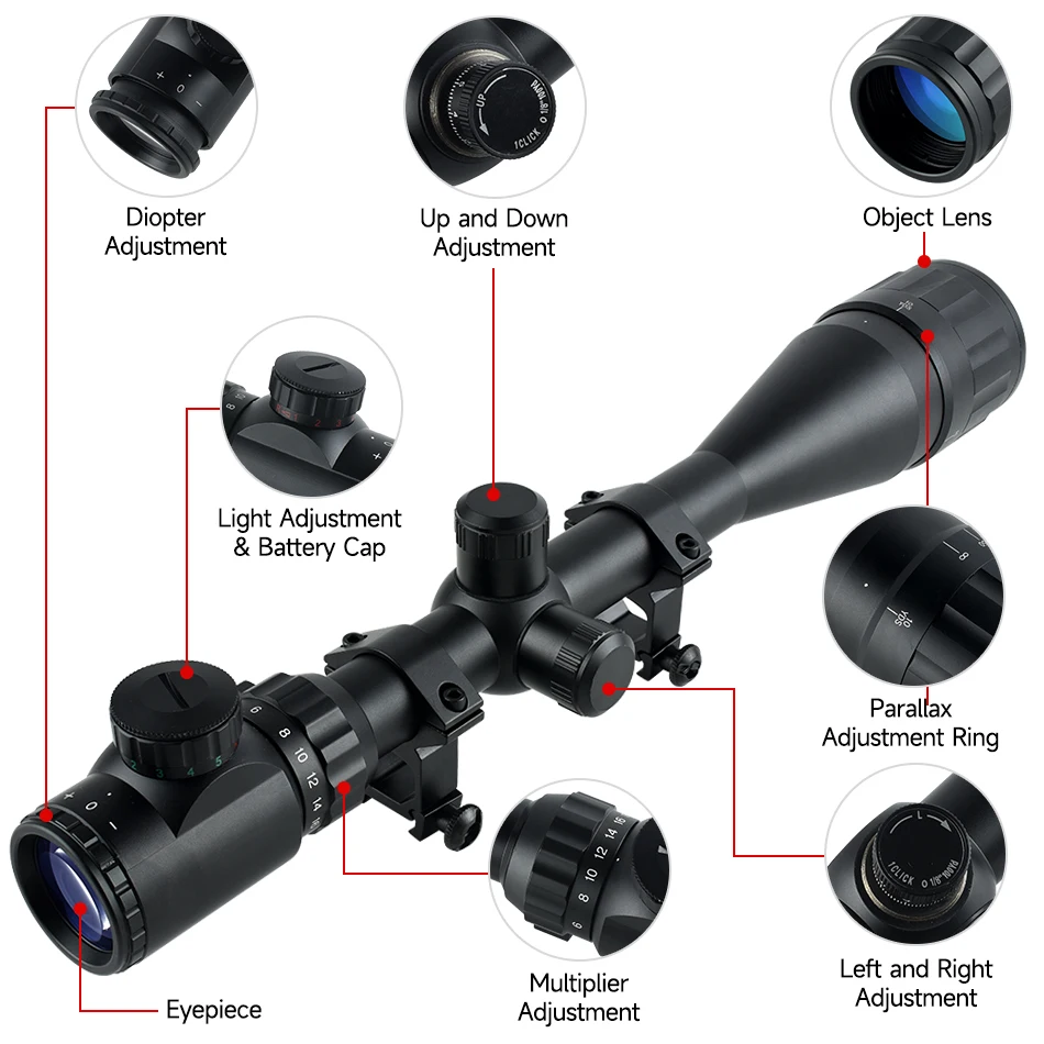 Mira telescópica AOEG para airsoft con láser rojo y verde - imagen 3