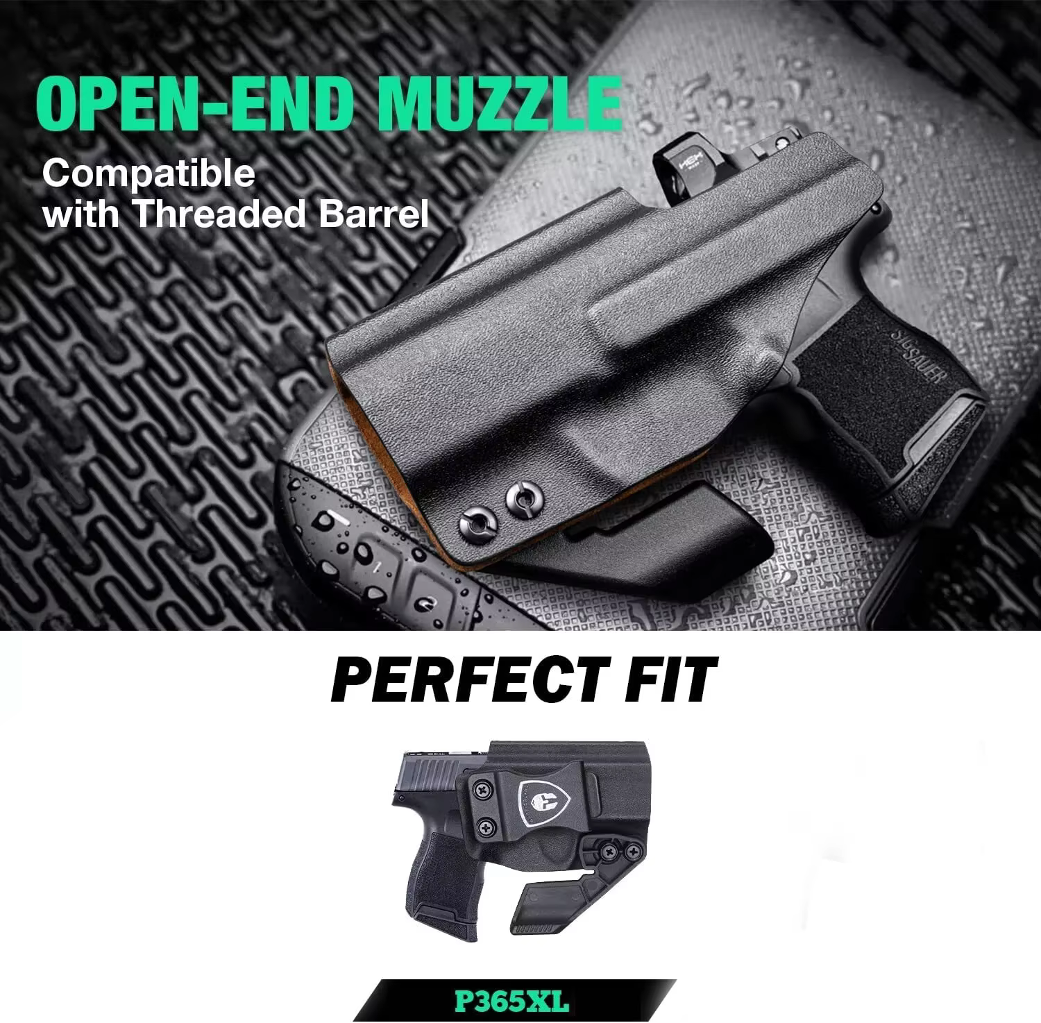 SIG P365XL Funda Kydex IWB cuero, corte óptica y garra diestra - imagen 3