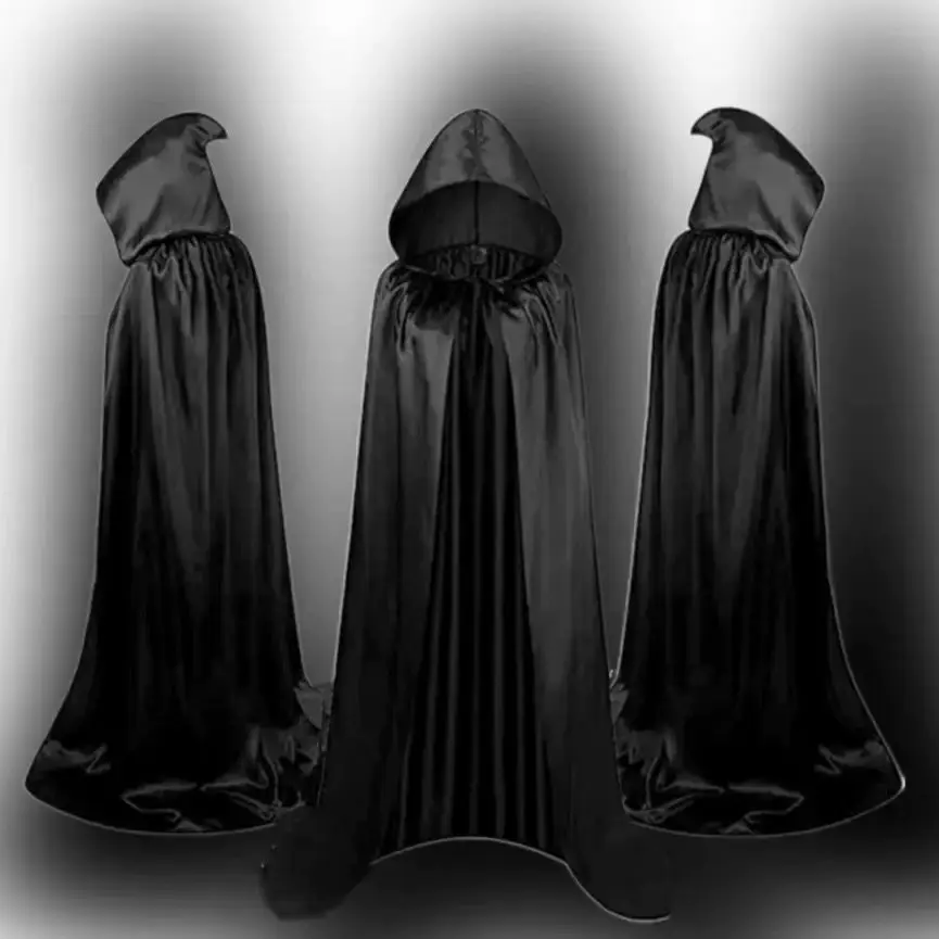 Capa disfraz bruja con capucha suave unisex – túnica negra larga - imagen 4