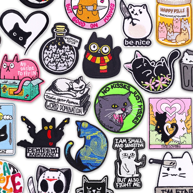 Aplique bordado estilo gato para personalizar chaquetas
