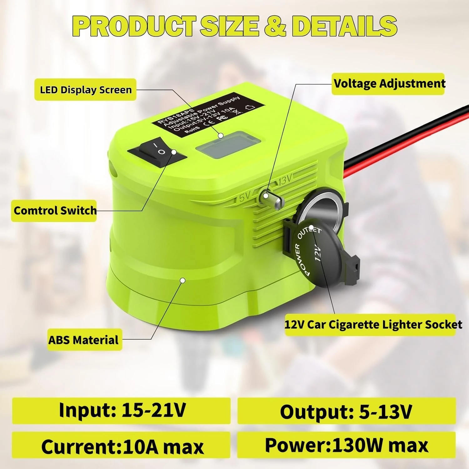 Convertidor reductor de voltaje para batería Ryobi con toma mechero - imagen 4