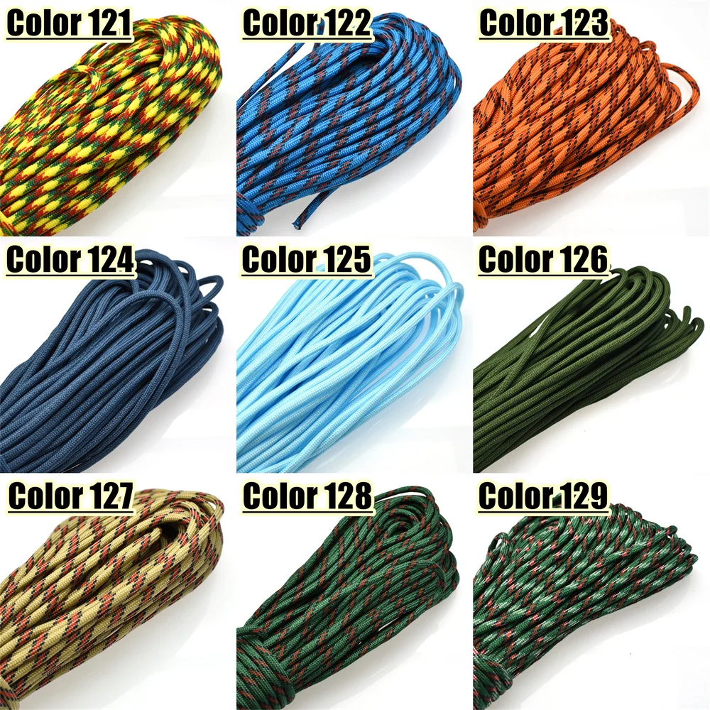 Muestra de varios colores de paracord alineados