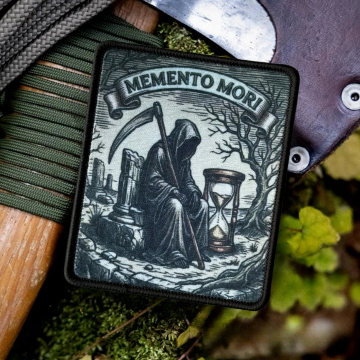 Parche táctico MEMENTO MORI reloj de arena ceñidor Velcro - imagen 3