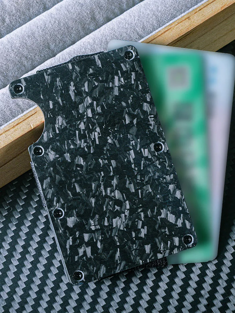 Portatarjetas RFID de aleación aluminio negro efecto fibra carbono - imagen 3