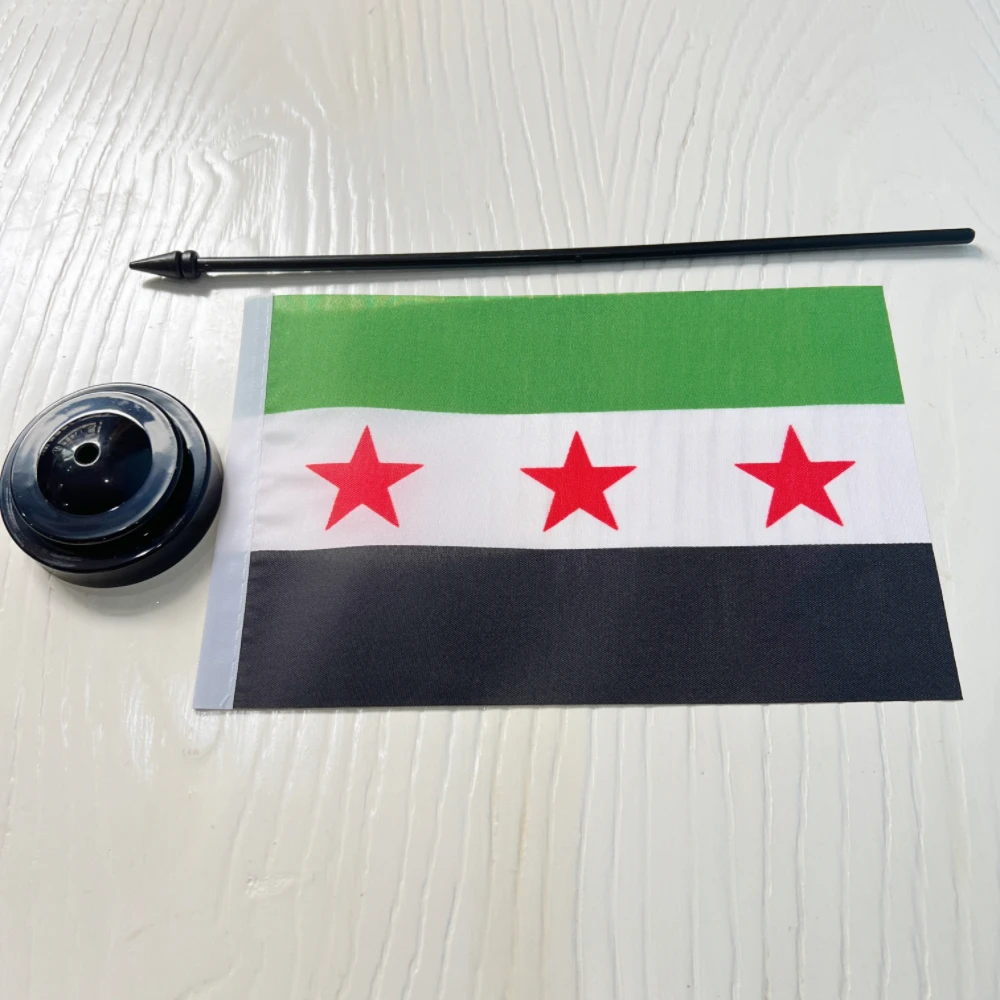 Bandera de Siria para escritorio 14x21 cm – Tres estrellas en emblema - imagen 4