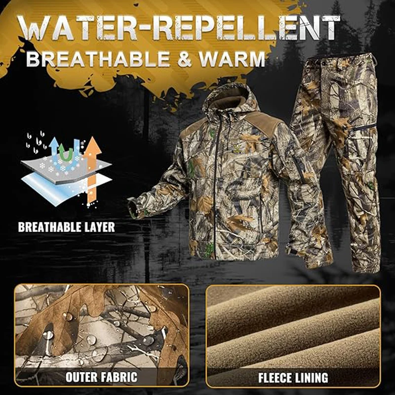 Chaqueta camuflaje de softshell con capucha para caza táctica - imagen 5
