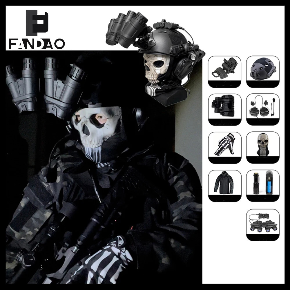 Casco táctico airsoft COD con máscara calavera fantasma NVG linterna - imagen 5