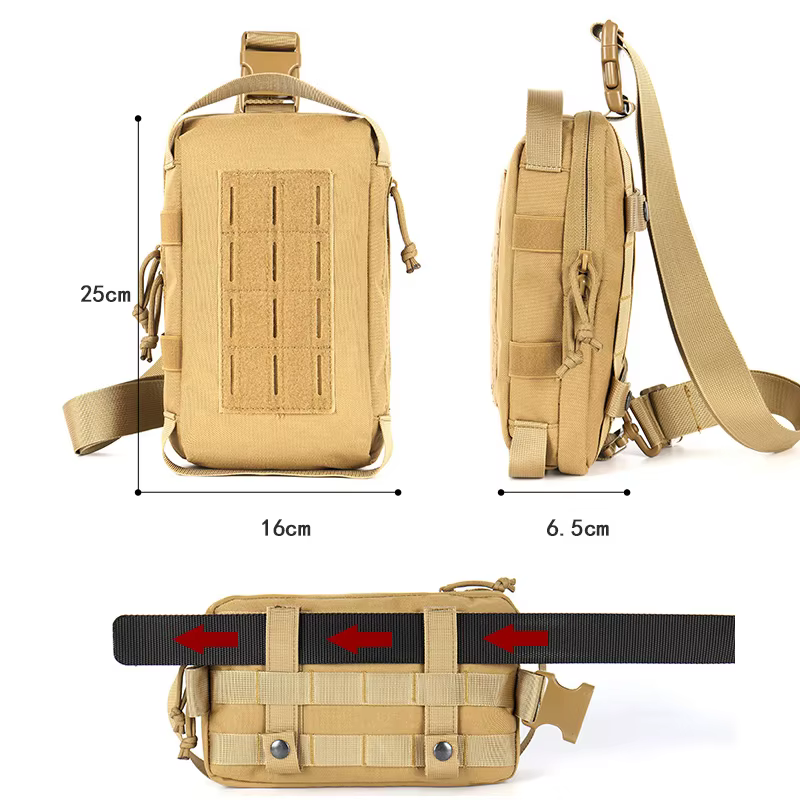 Detalle del panel Molle con cinta resistente para enganchar equipo extra