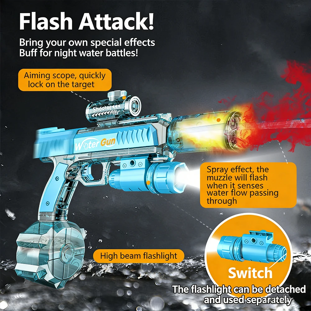 Pistola de agua eléctrica con linterna y disparo continuo infantil - imagen 3