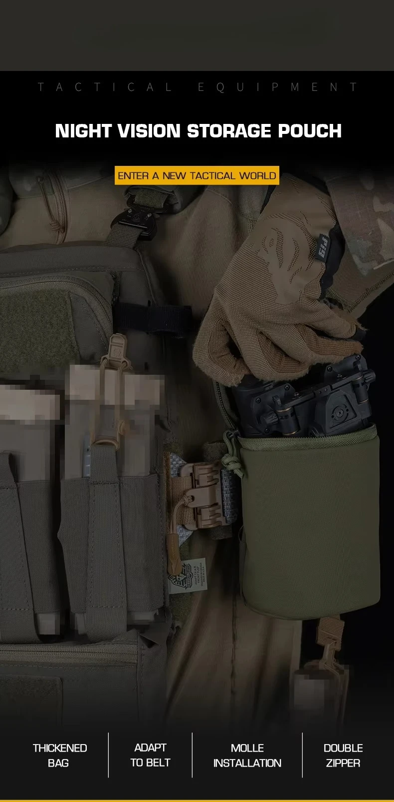 Bolsa MOLLE con doble cremallera para equipo de caza