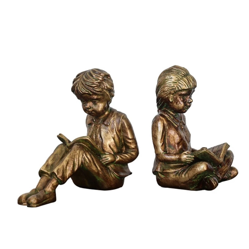 Sujetalibros de resina con niños leyendo, decoración y orden - imagen 4