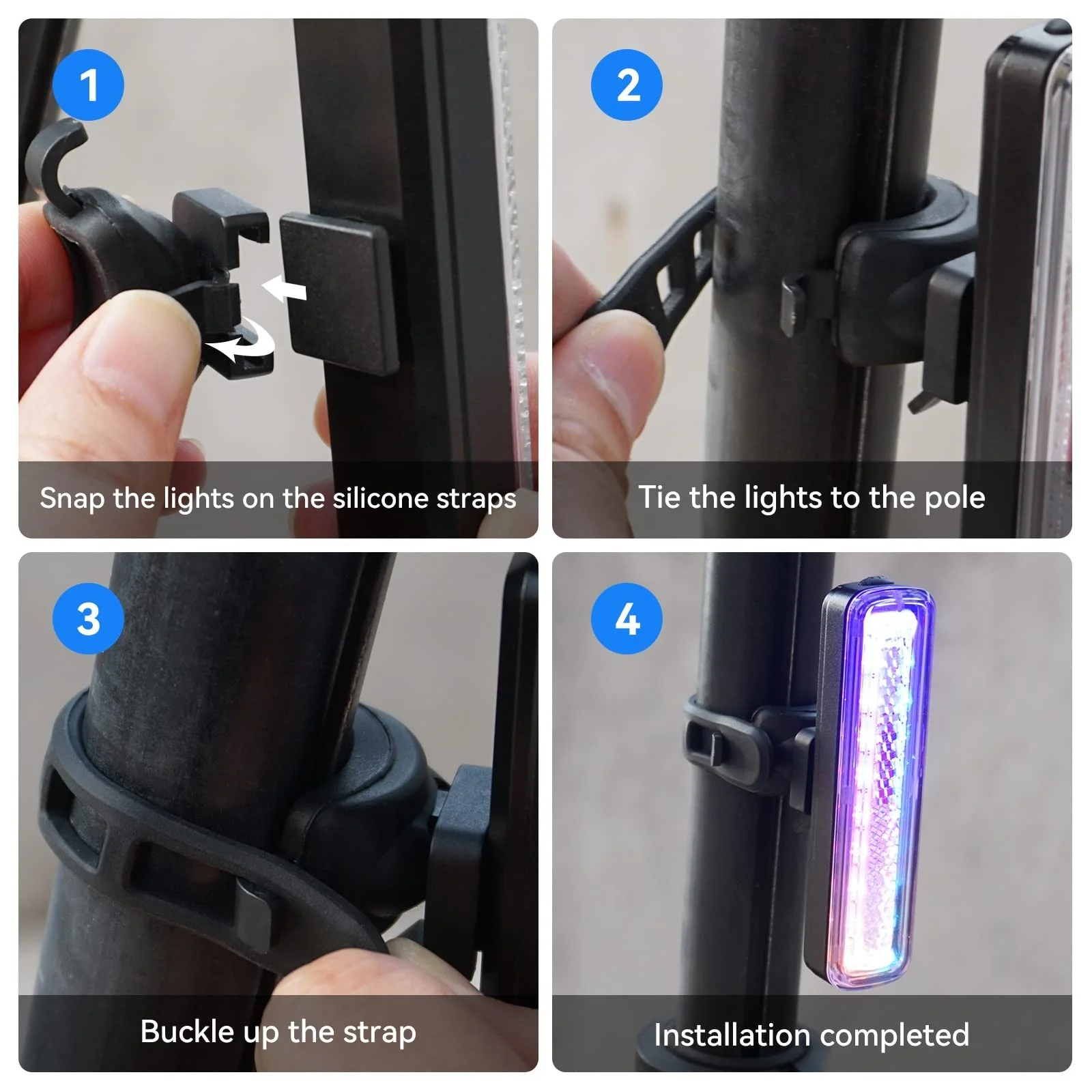Luz trasera LED bicicleta RGB recargable USB-C impermeable - imagen 5