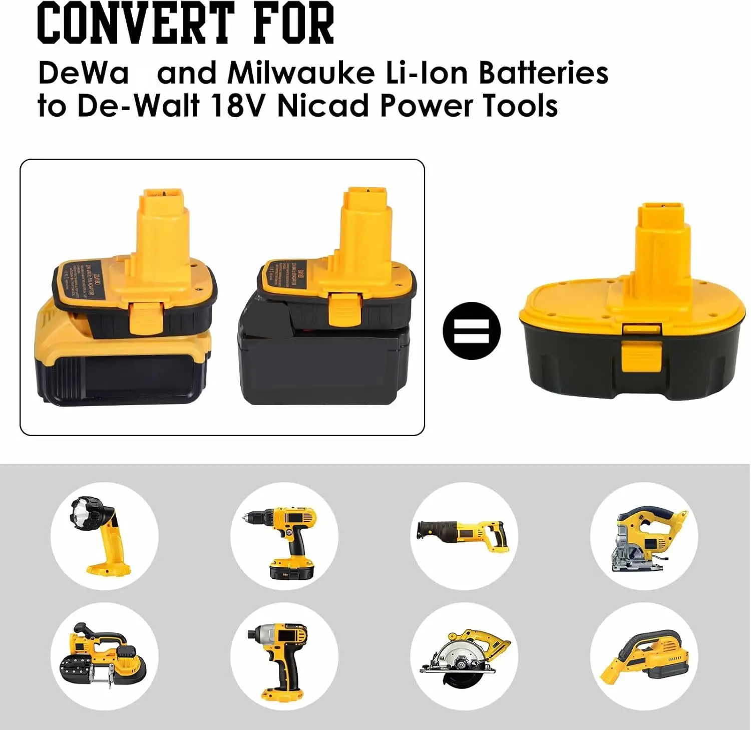 Adaptador batería Dewalt 20V para convertir Milwaukee 18V a NiCd/NiMH - imagen 2