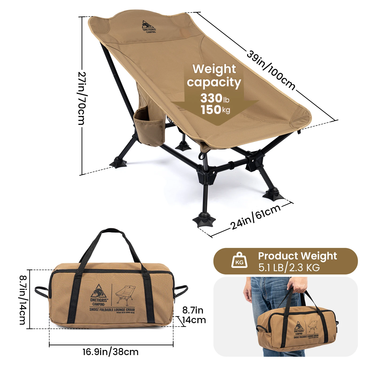 OneTigris SNOOZ silla de camping reclinable plegable resistente - imagen 5