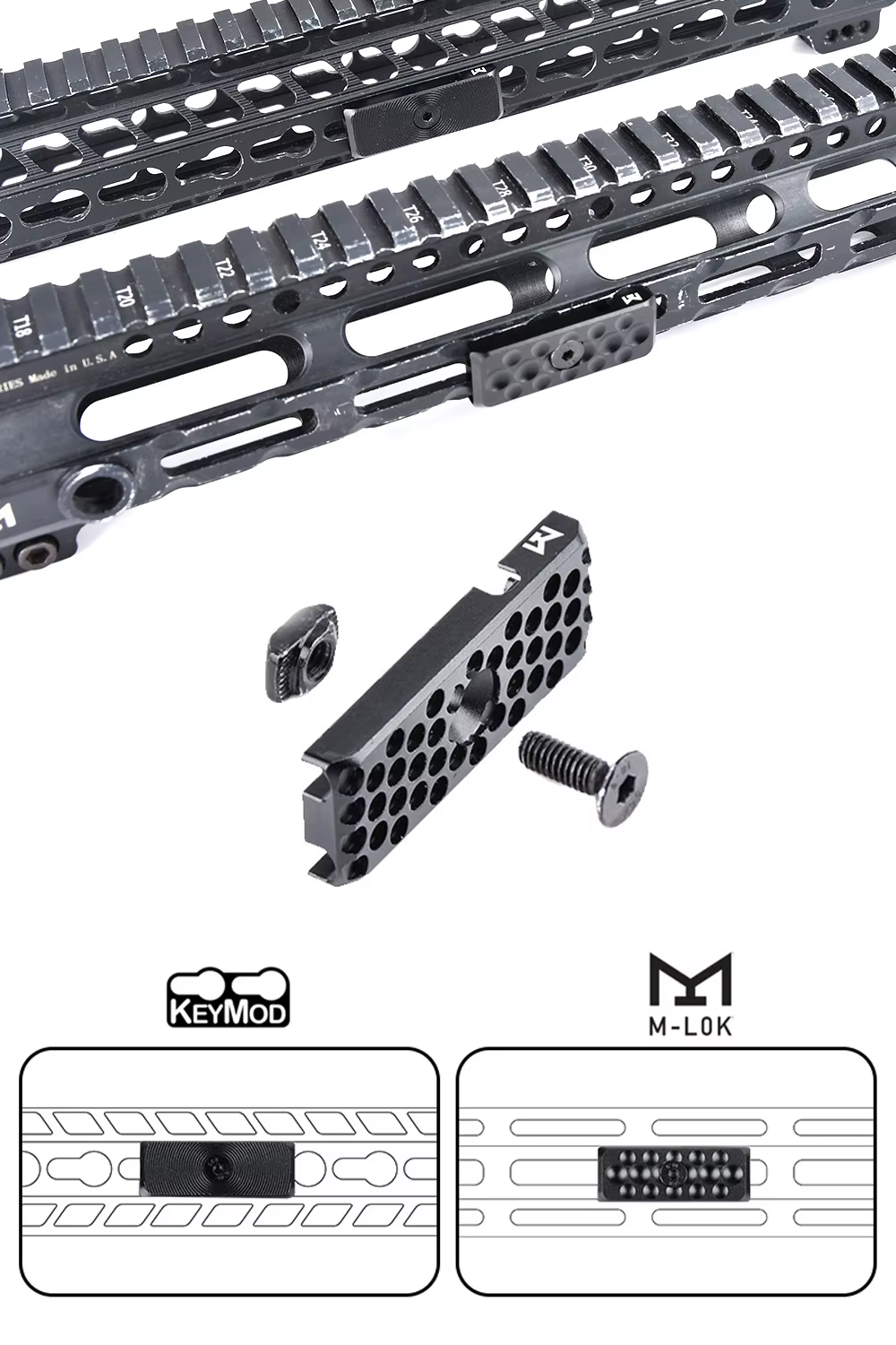 Detalle del sistema de guía y montaje en plataforma m-lok