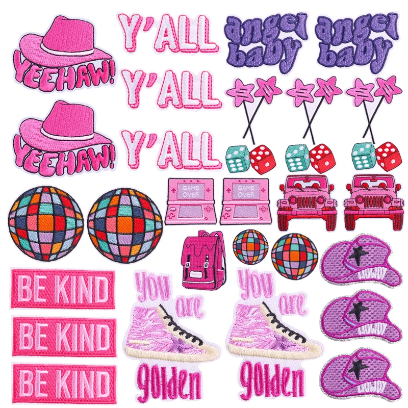 Parches bordados rosa con diseño de personajes animados