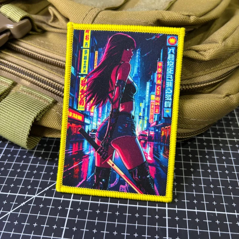 Parche táctico Punk Samurai Girl con velcro, insignia anime japonesa - imagen 3