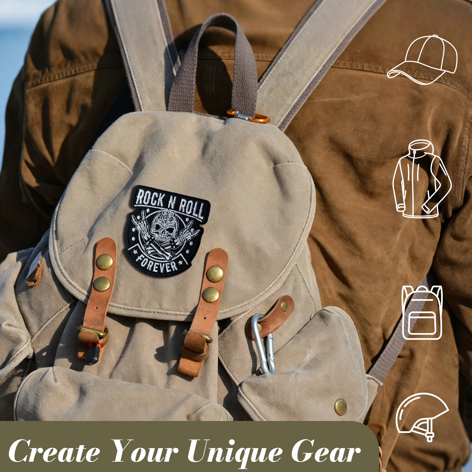 Parche bordado calavera punk rock con velcro para chaleco - imagen 3