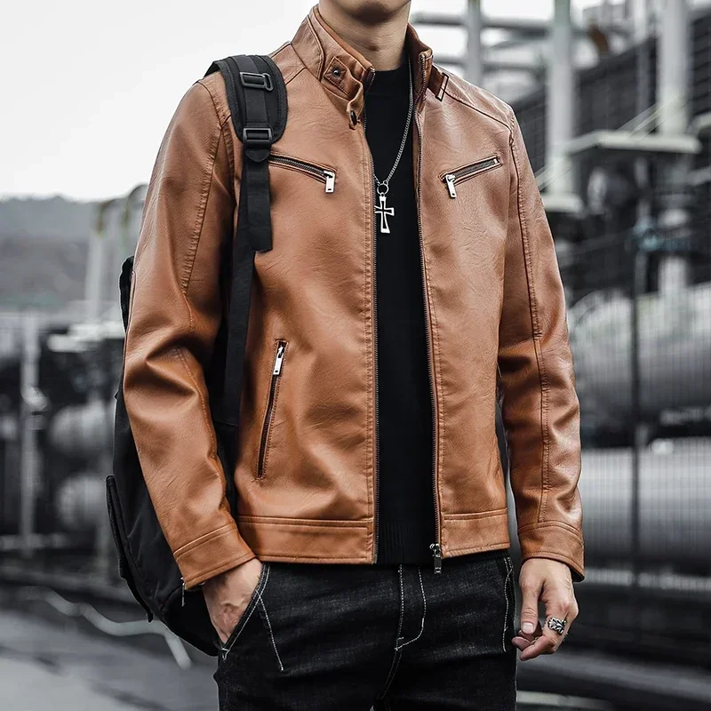 Chaqueta de motocicleta cuero PU antiviento, cuello alto - imagen 4