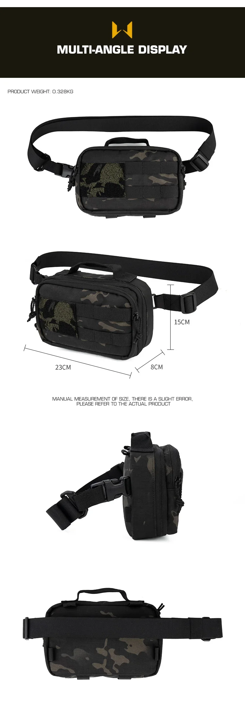 Bolso táctico usado como bandolera cruzada en entorno exterior