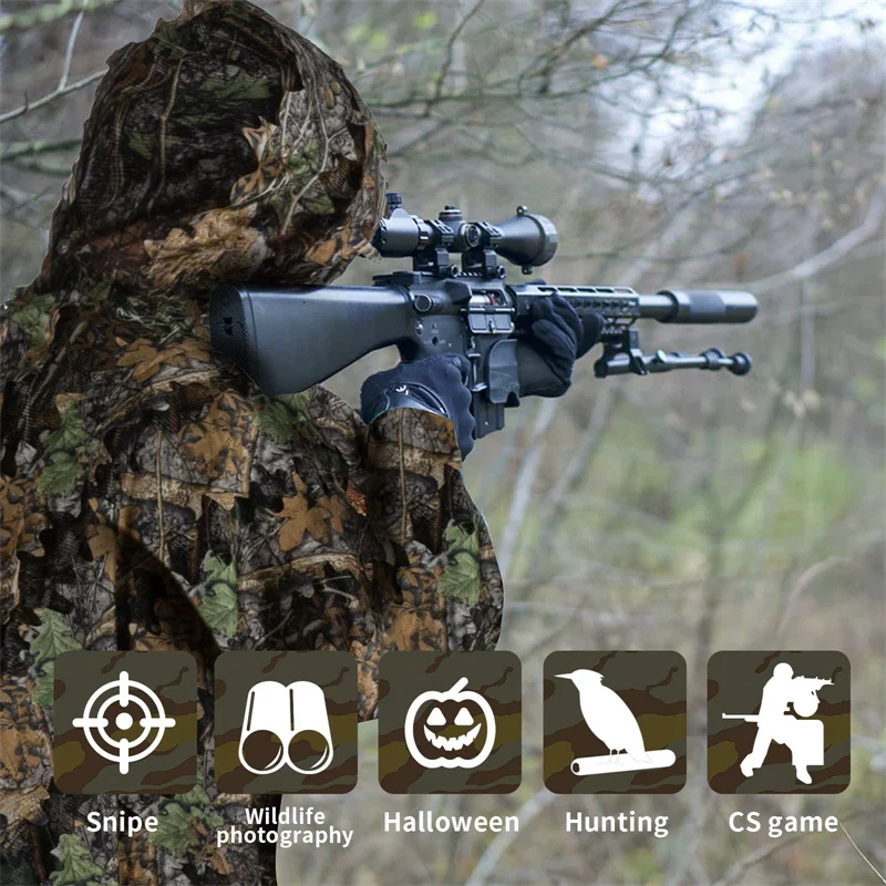 Traje Ghillie camuflaje 3D tipo poncho hojas para caza y observación - imagen 4