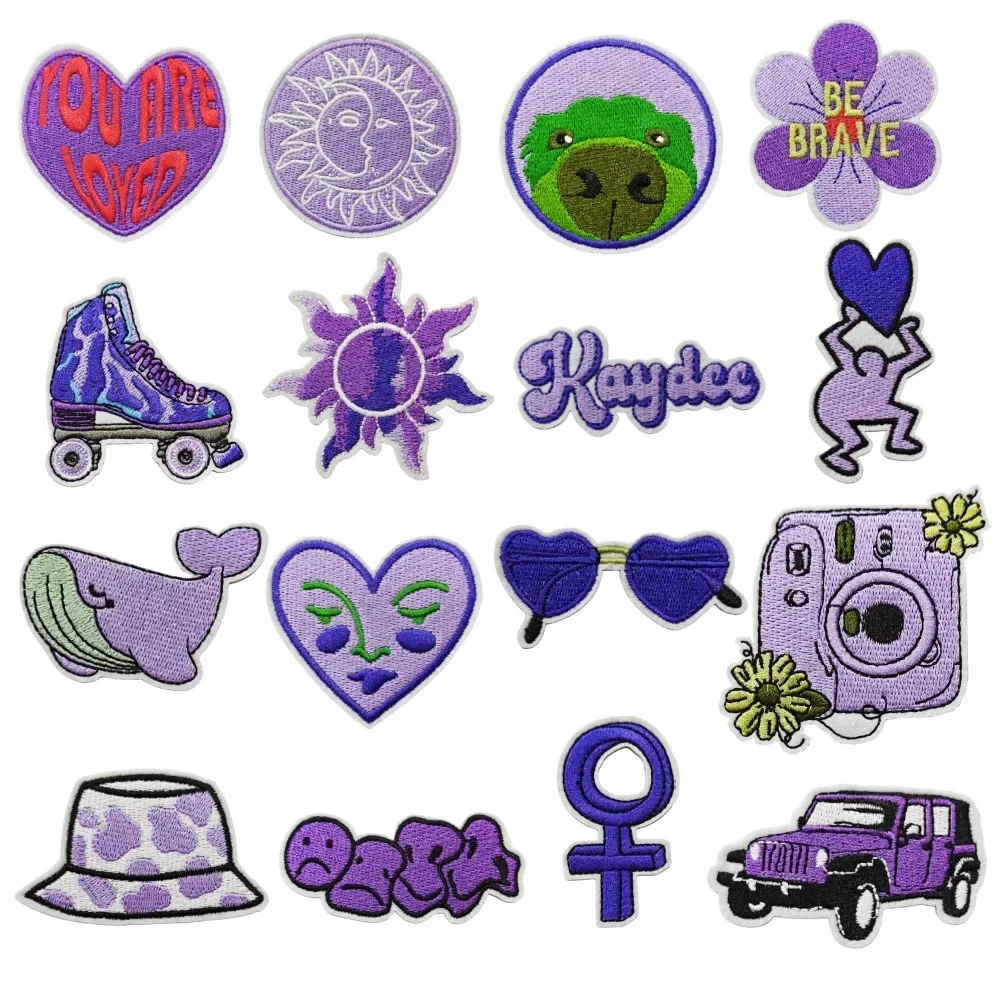 Parche termoadhesivo bordado violeta con apliques de tela - imagen 5