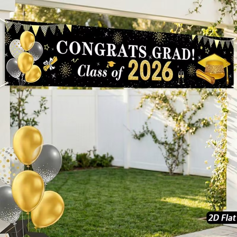 Telón de fondo graduación negro y dorado en poliéster - imagen 3