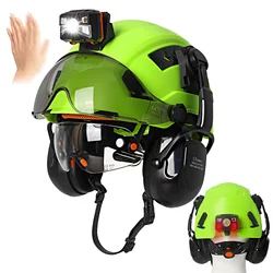 Casco de seguridad CE con gafas integradas, visera y orejeras