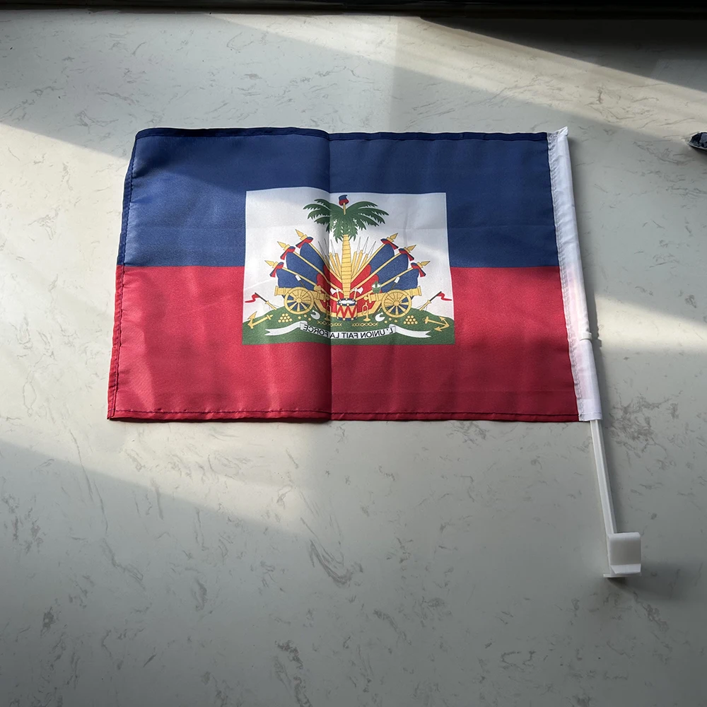 Bandera Haití para coche poliéster con asta de plástico - imagen 4