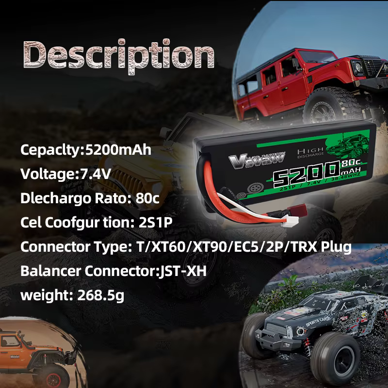 Batería Lipo 2S VSVAW 7,4V con enchufe T para vehículos RC - imagen 2