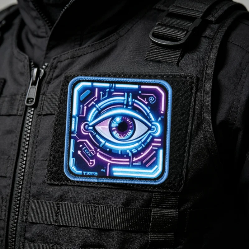 Parche táctico ciberpunk ojo neón con velcro para chaleco y mochila - imagen 4