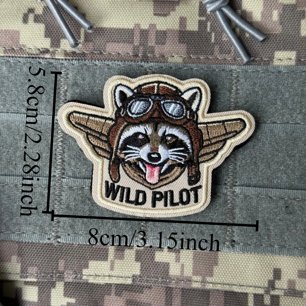 Parche táctico WILD PILOT bordado mapache gancho y bucle ropa - imagen 5