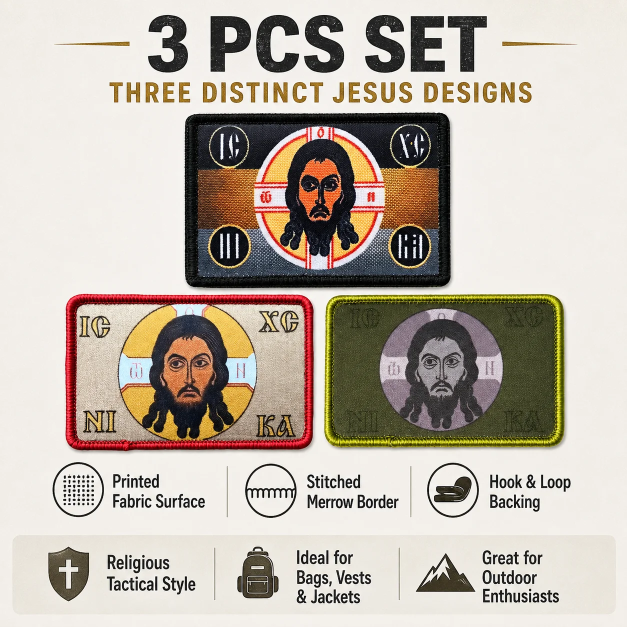 Parche religioso de Jesucristo para mochila – Gancho y bucle - imagen 4
