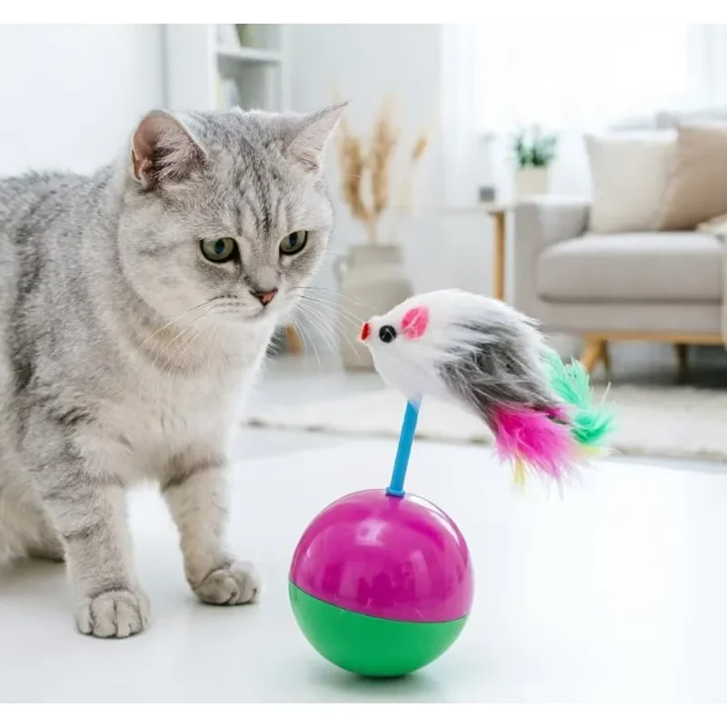Juguete Self-Hi para gato: ratón peluche con plumas multicolor - imagen 2
