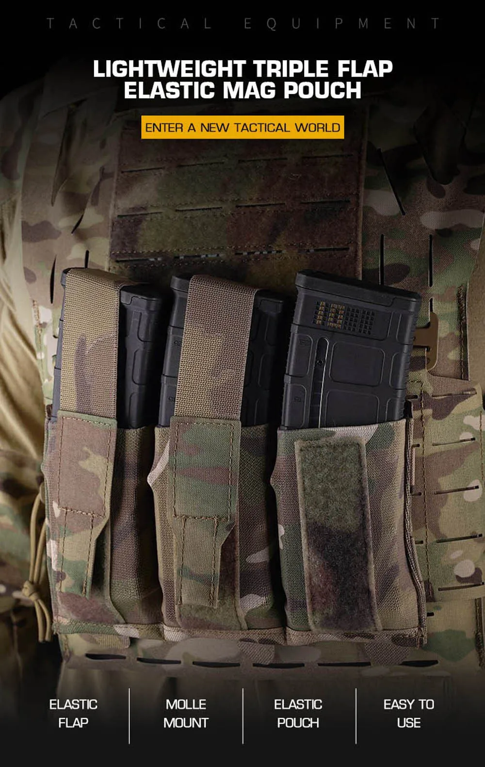 Vista frontal de la bolsa triple Molle KOLINLOV