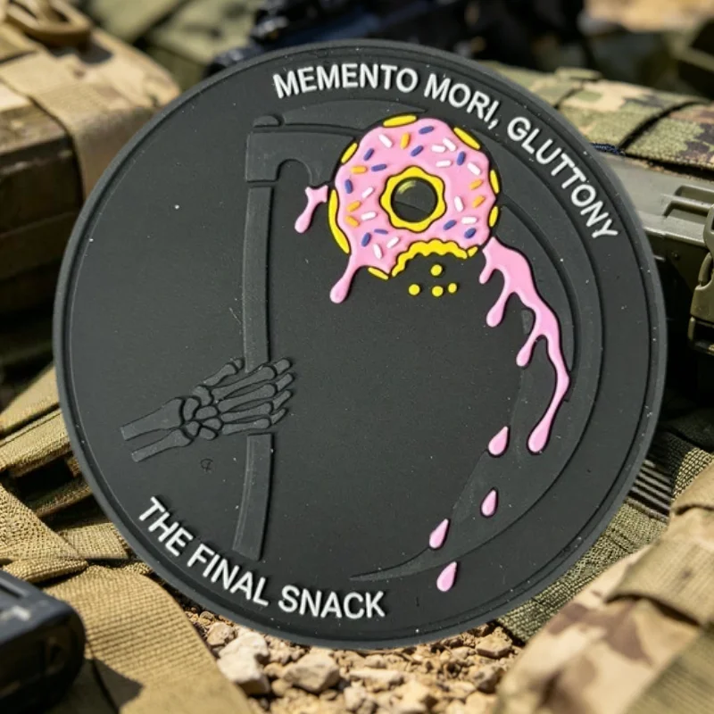 Parche táctico Death and Donuts de PVC con velcro para chaleco