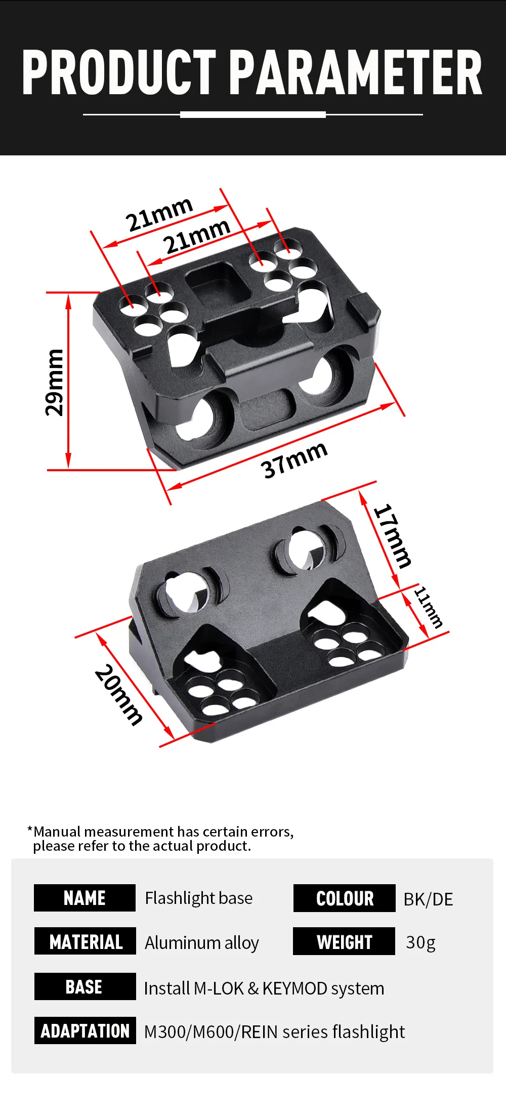 Vista del accesorio para montaje en rail tipo M-LOK/KEYMOD