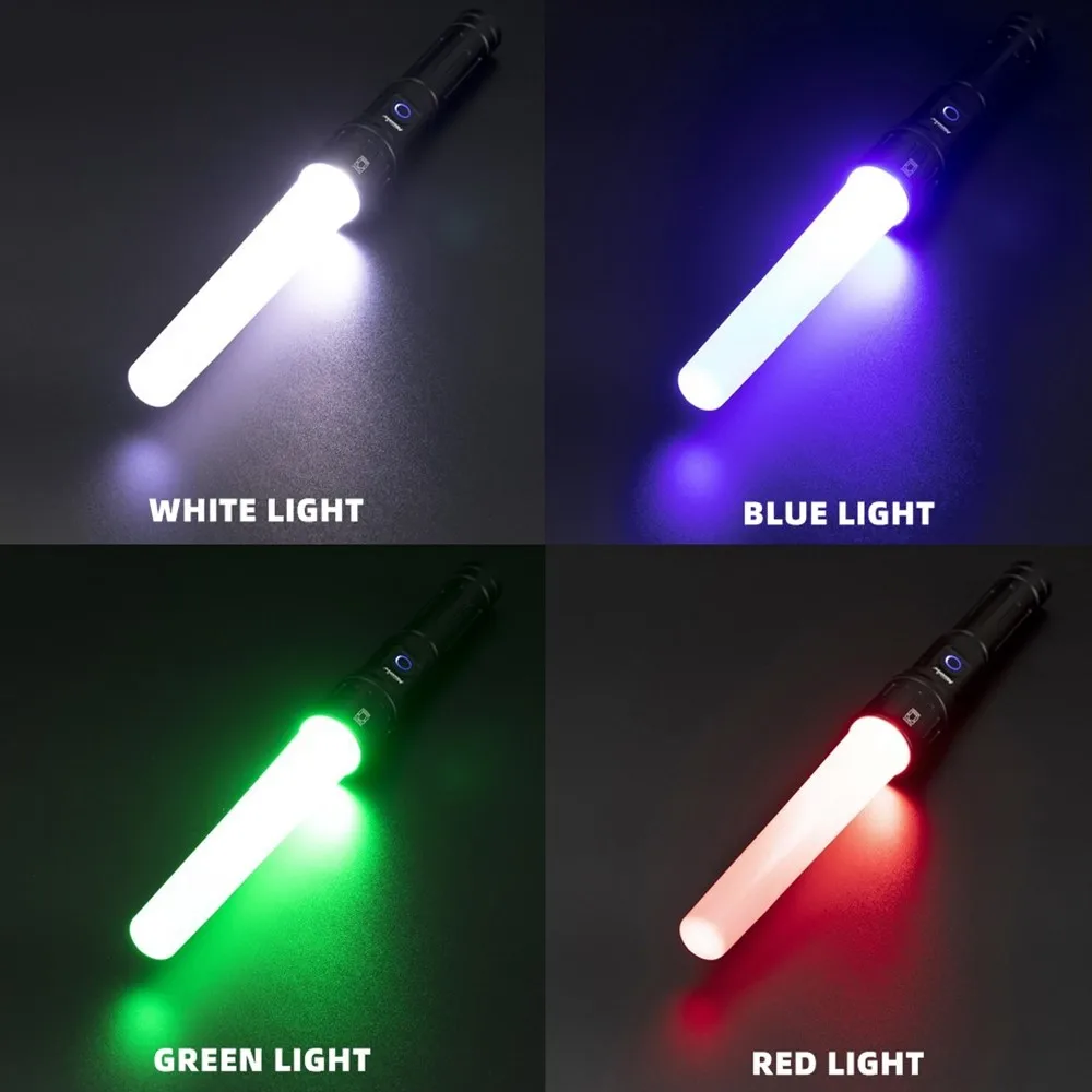 Linterna LED recargable USB zoom multicolor blanco rojo verde azul