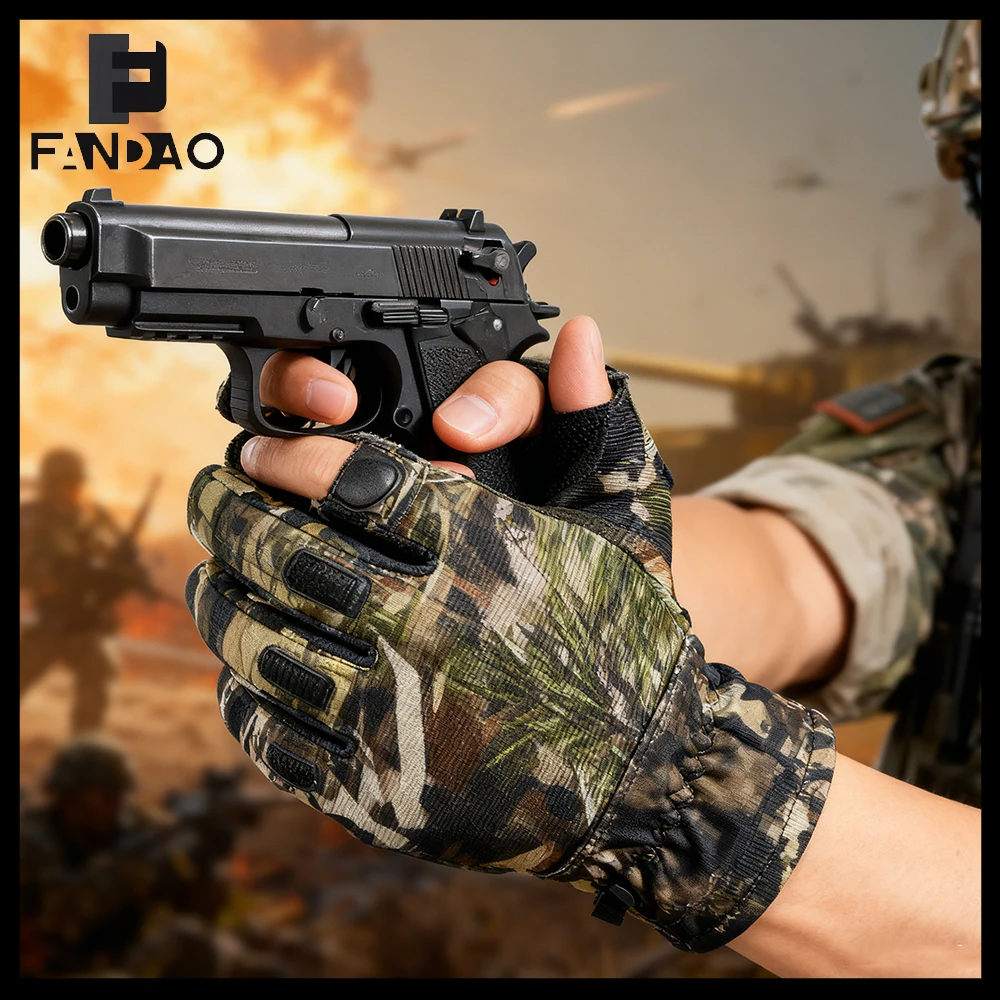 Guantes tácticos sin dedos impermeables antideslizantes camuflaje - imagen 5