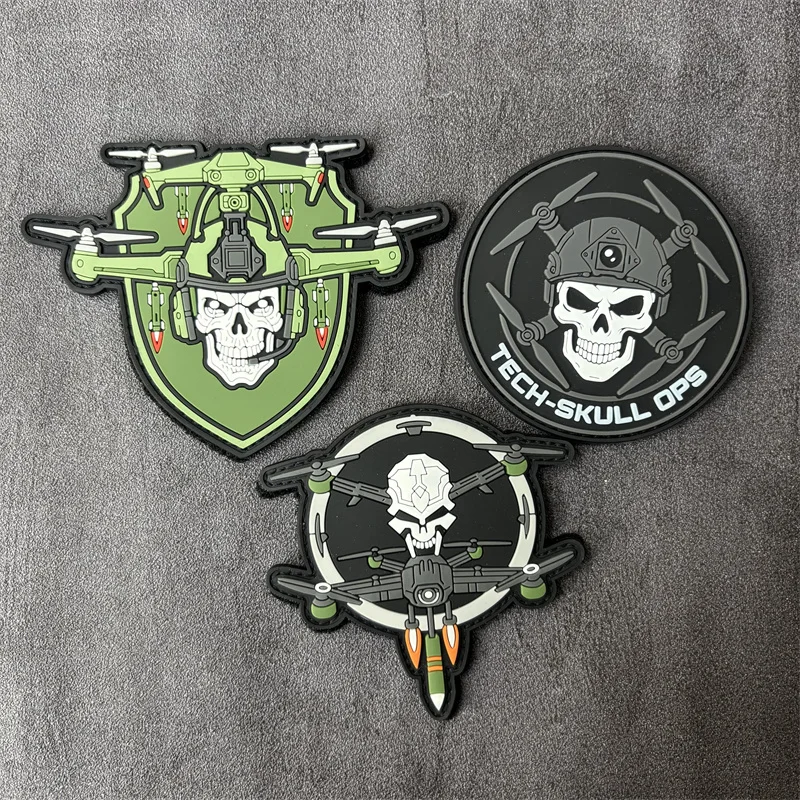 Parche táctico PVC 3D drones y calaveras con Velcro