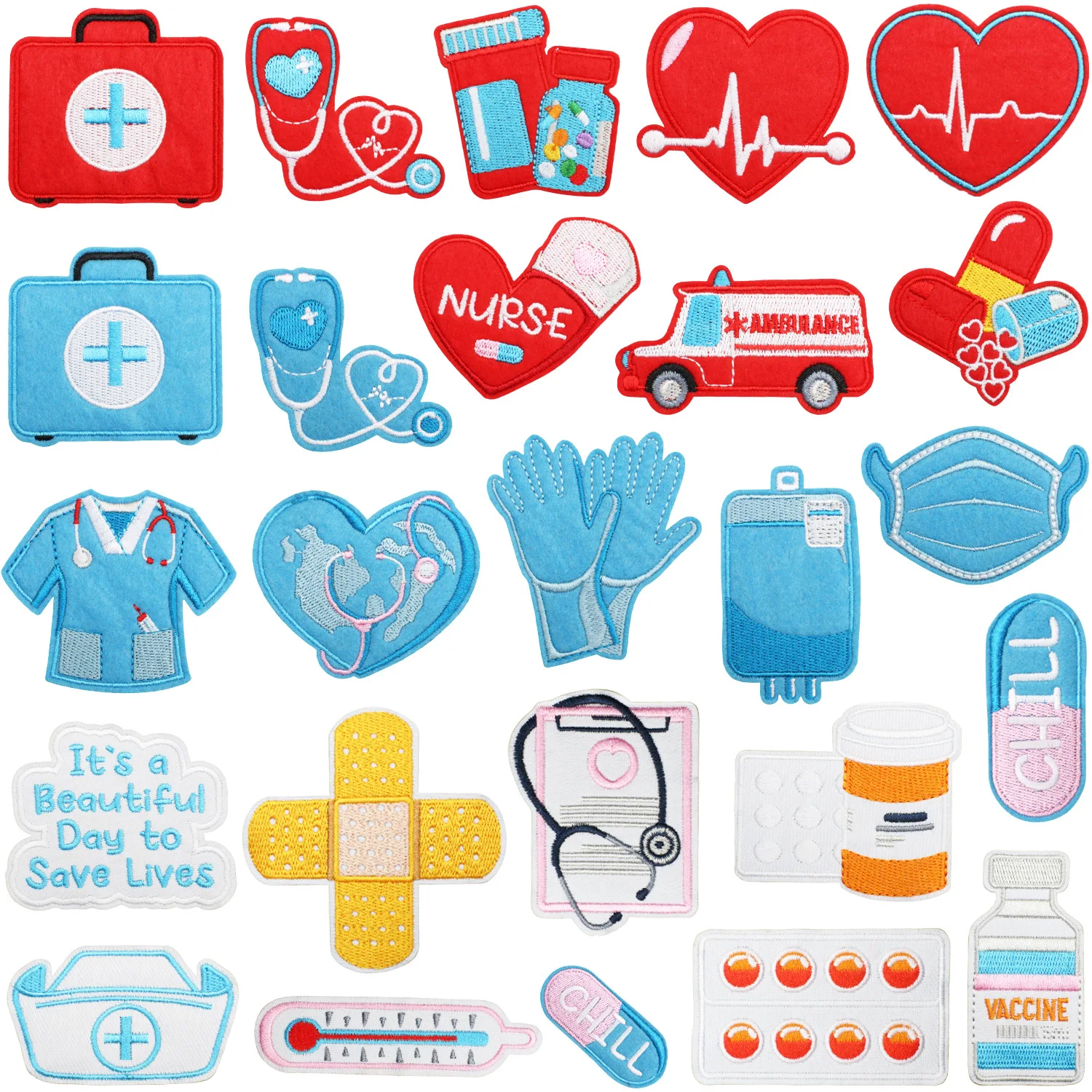 Parche médico cardiograma corazón azul termoadhesivo para ropa - imagen 4